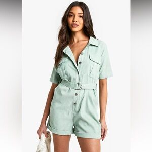 Green Utility-Inspired Jumpsuit with Belt